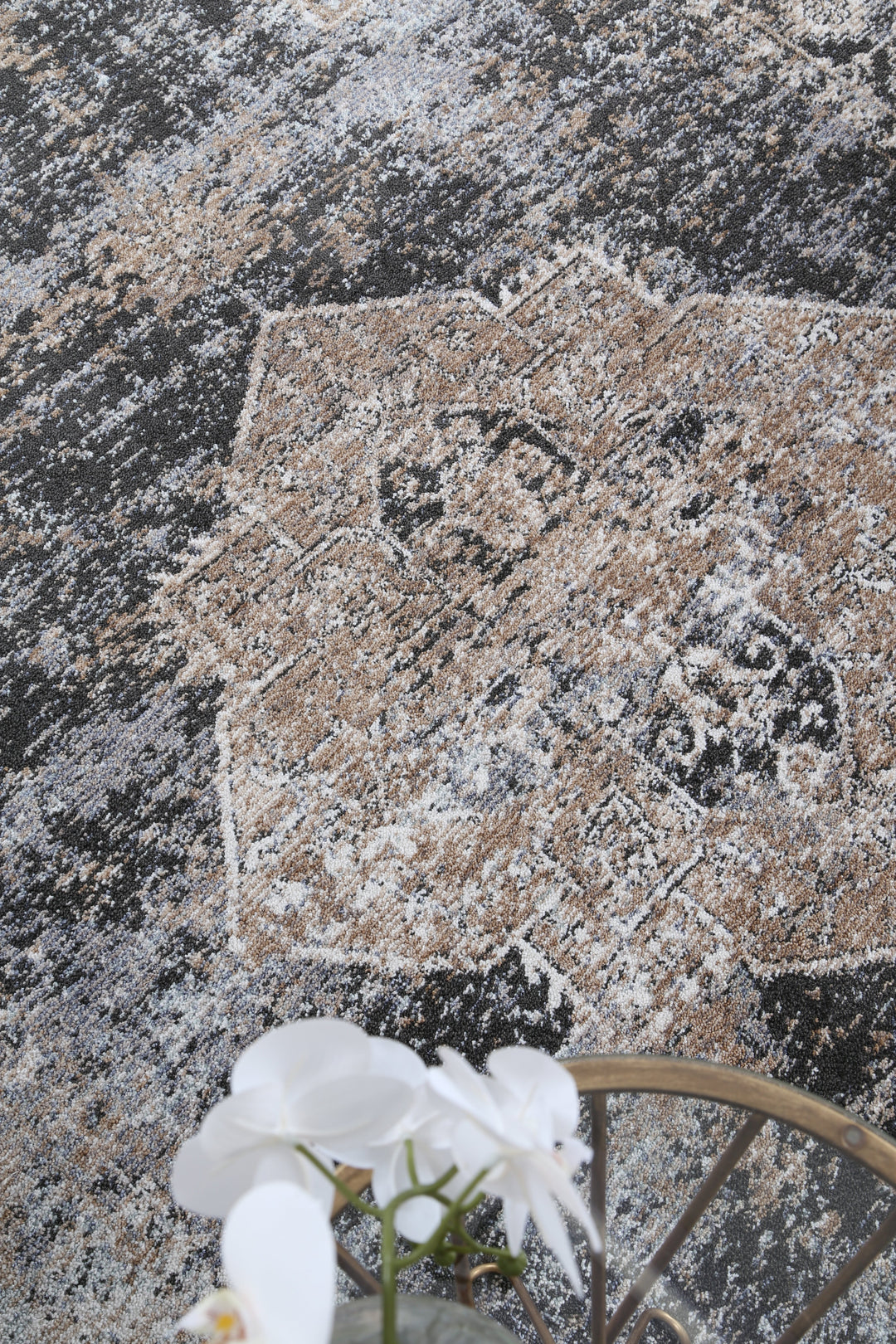 Chobi Vintage Lakeland Charcoal Beige  Rug