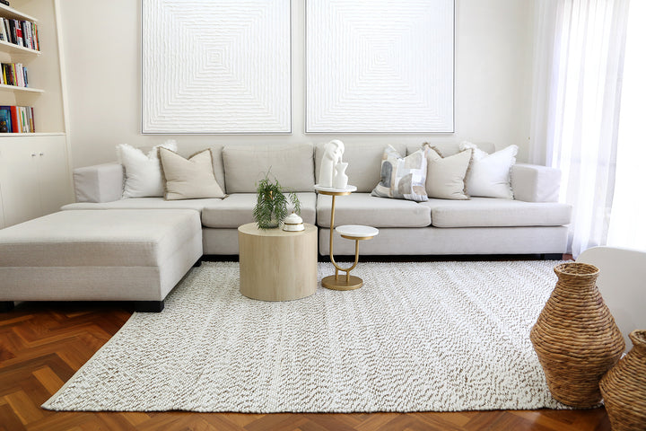 Scandi Contemporary Beige Wool Rug