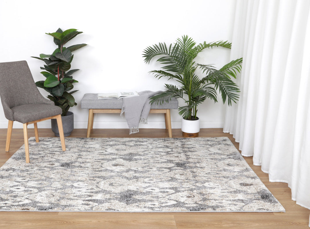 Everton Damask Grey Plush Rug