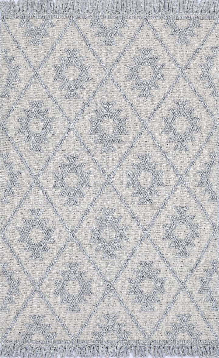 Diego Geometric Light Grey Wool Rug
