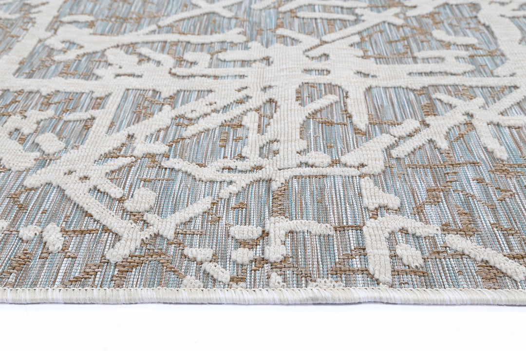 Alfresco Argyle Ivory & Aqua Flatweave Rug
