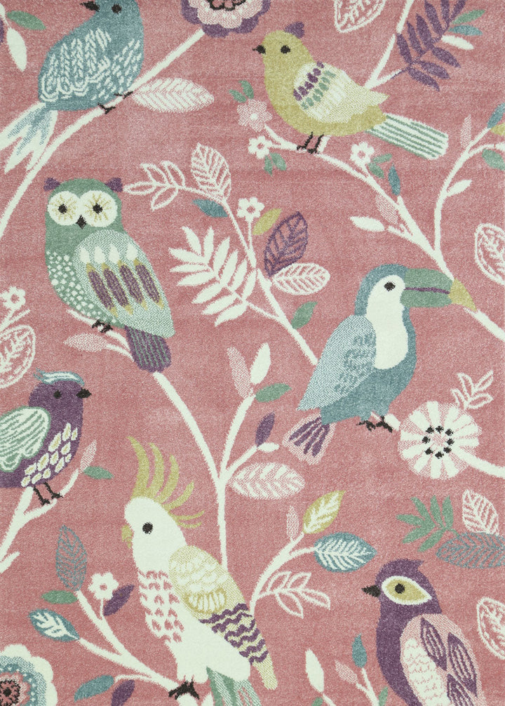 Tiny Dancer Bright Birds Pink Kids Rug