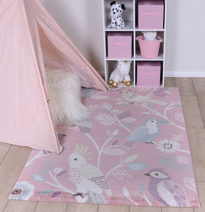 Tiny Dancer Bright Birds Pink Kids Rug