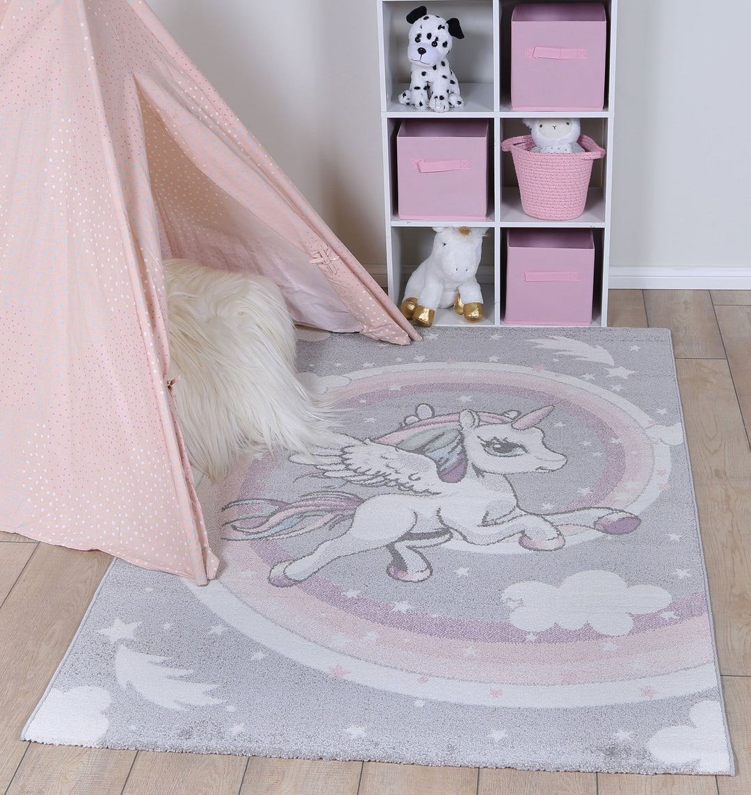 Tiny Dancer Powerful Pegasus Grey Kids Rug