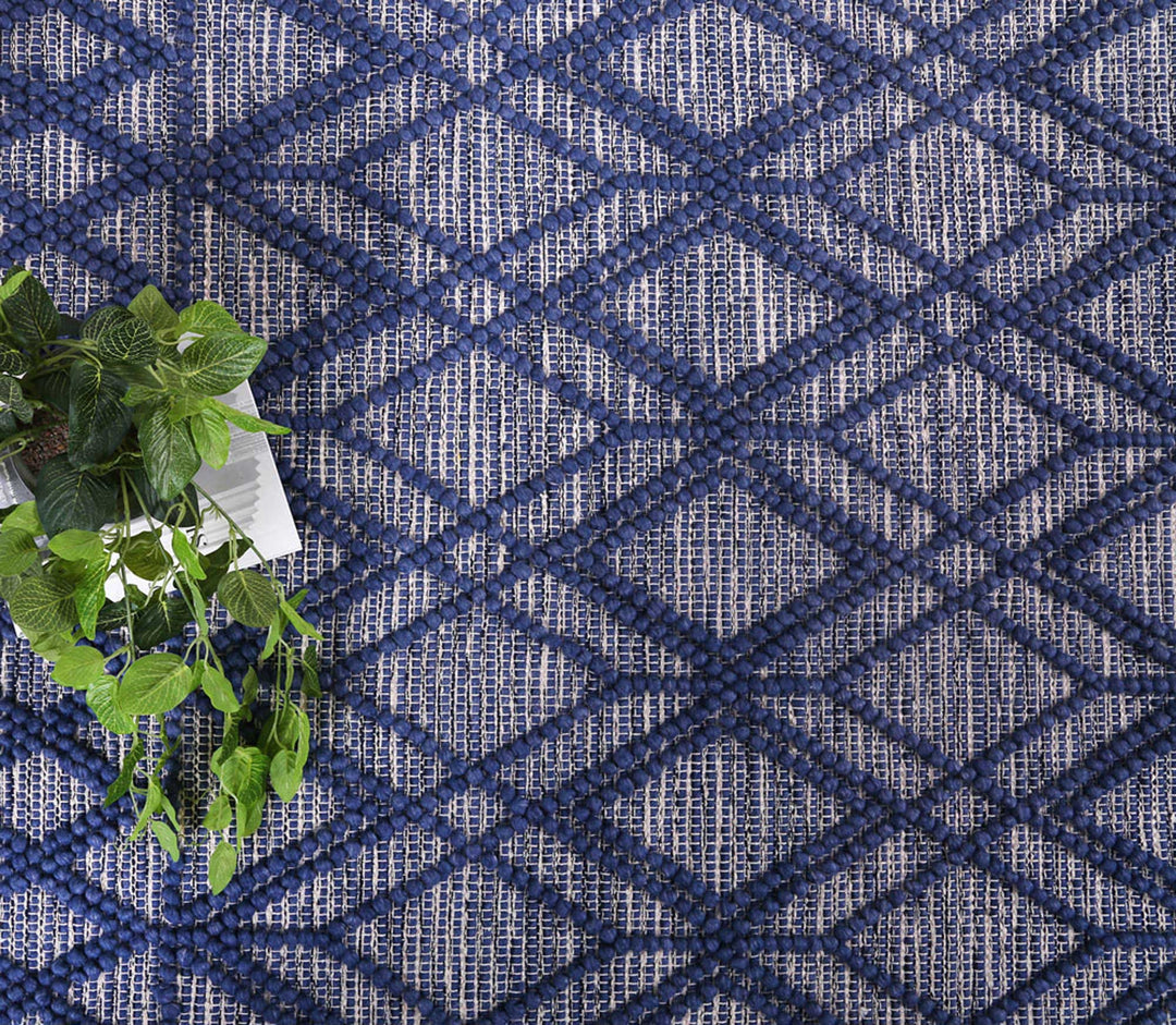 Kaiden Tribal Blue Wool Rug