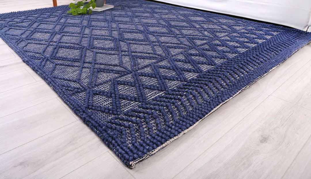 Kaiden Tribal Blue Wool Rug