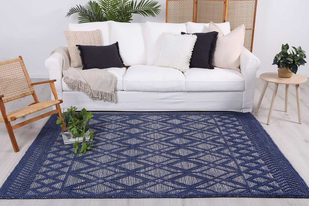 Kaiden Tribal Blue Wool Rug