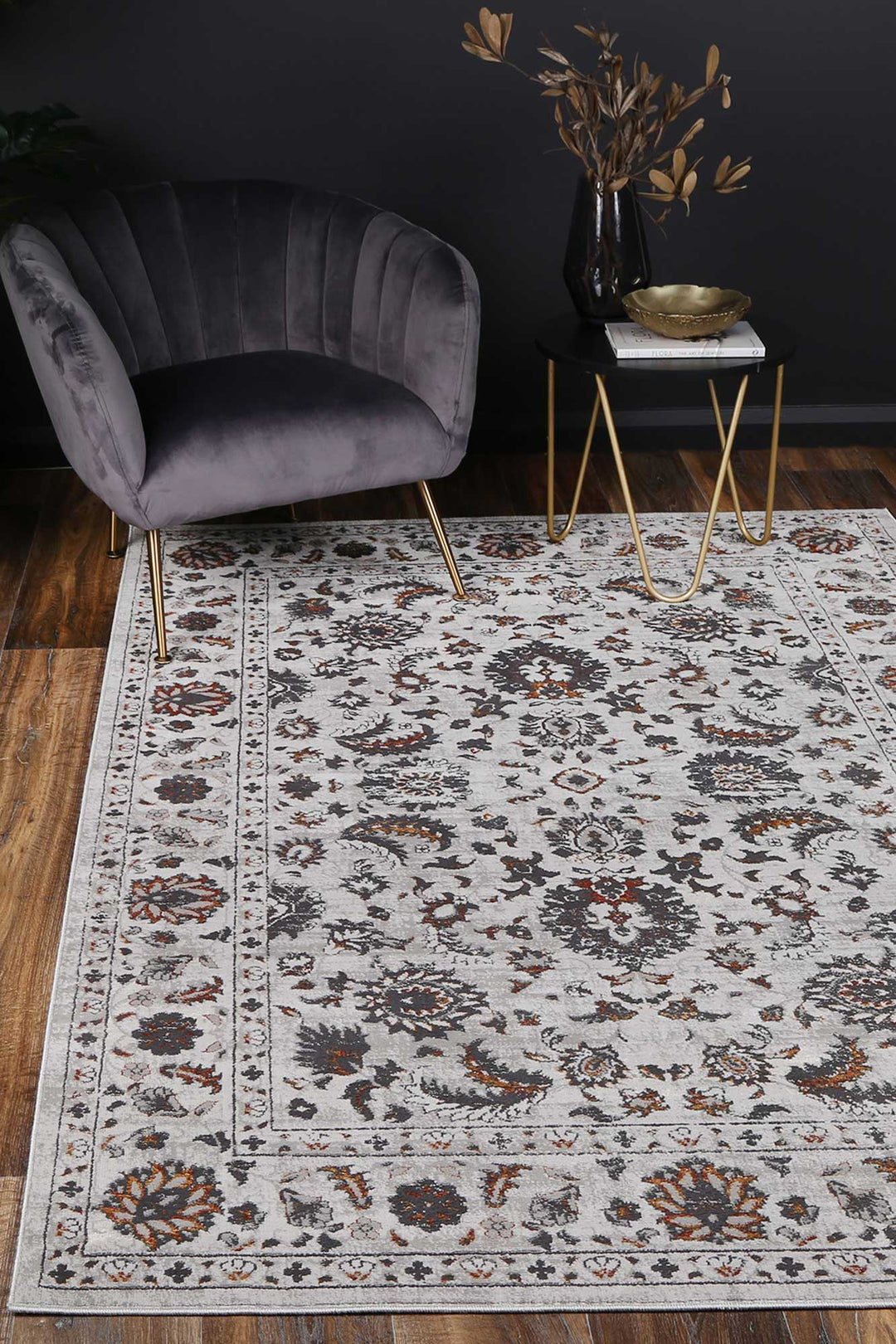 Madison Dark Grey Floral Rug