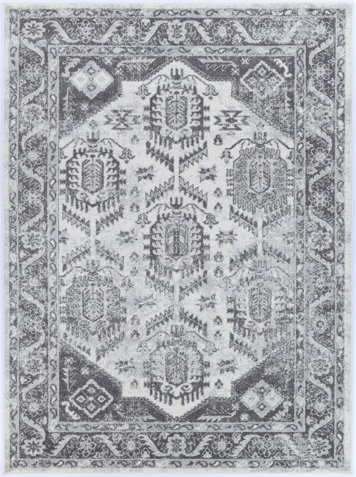 Cosquer White Grey Traditional Rug