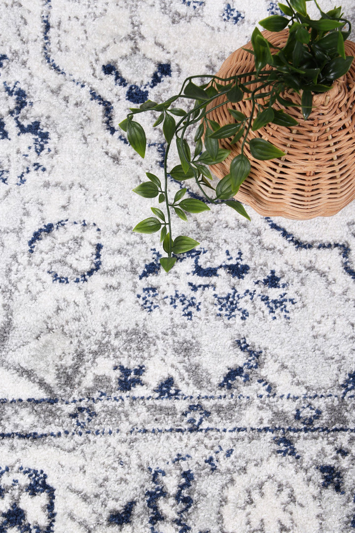 Vallonnet Cream Navy Floral Rug