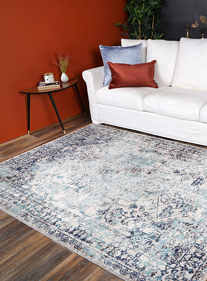 June Adrianita Ivory & Blue Transitional Rug