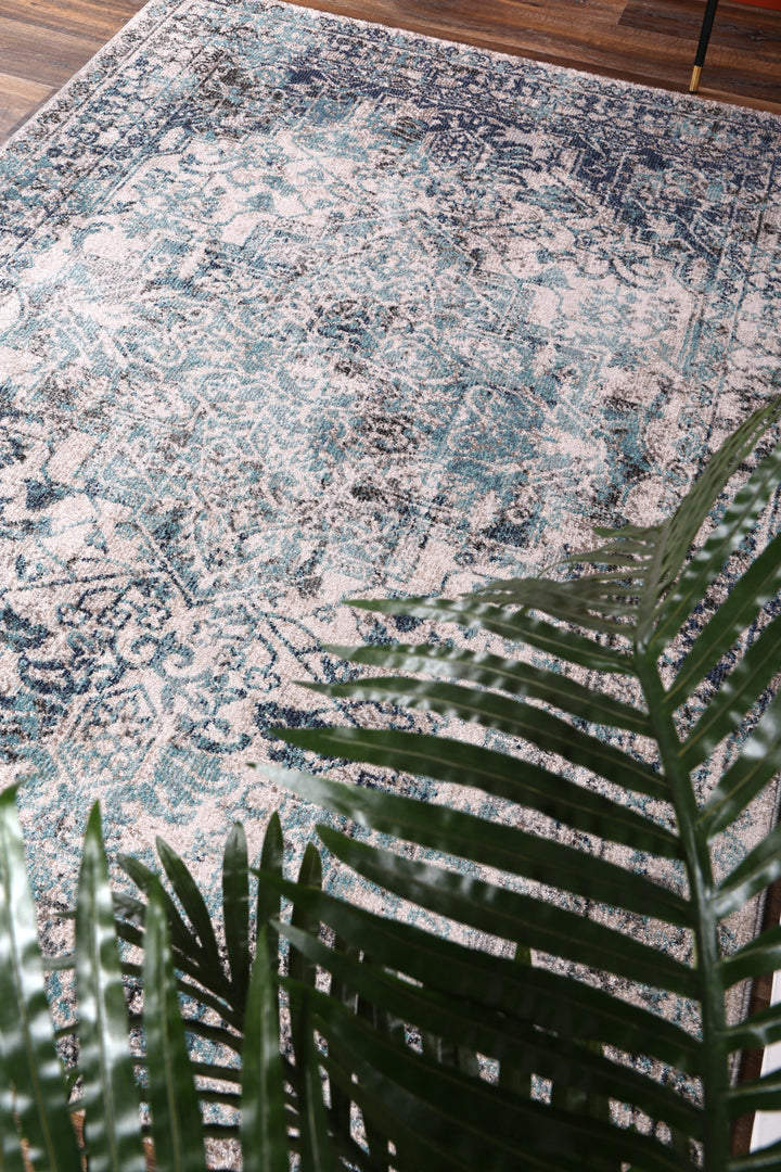 June Adrianita Ivory & Blue Transitional Rug