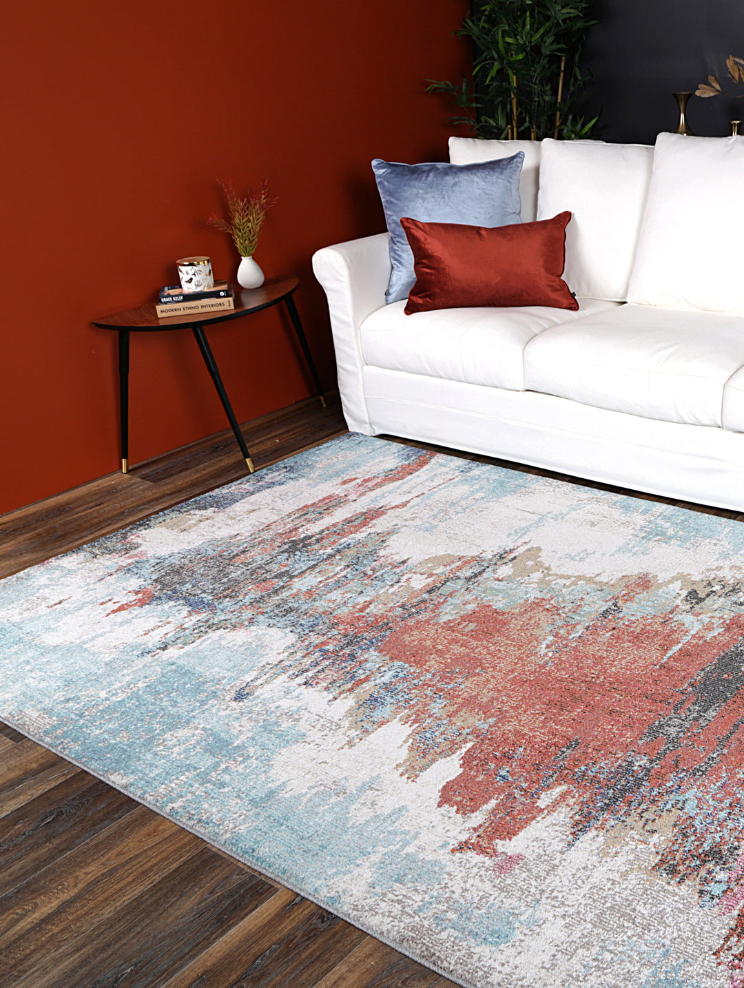 June Jorge Blue & Terracotta Abstract Rug