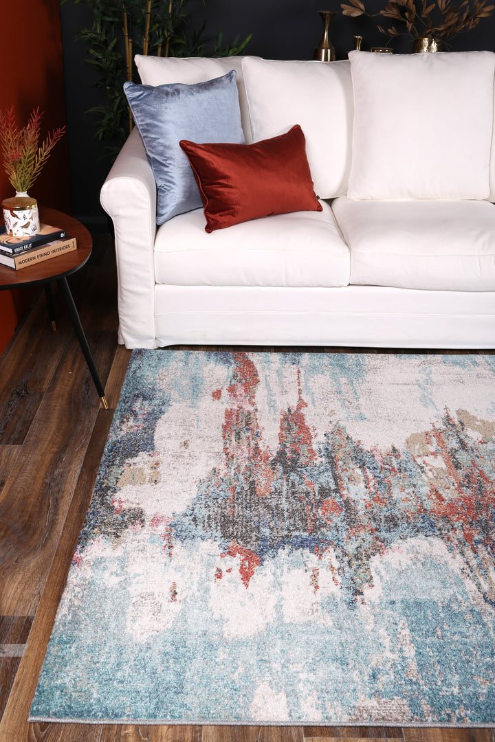 June Jorge Blue & Terracotta Abstract Rug