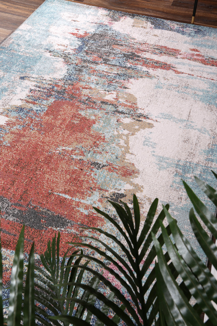 June Jorge Blue & Terracotta Abstract Rug