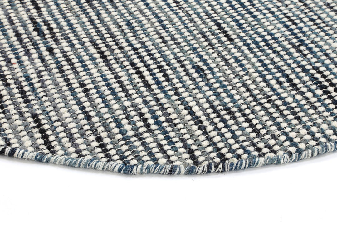 Nordic Teal Blue Reversible Wool Round Rug
