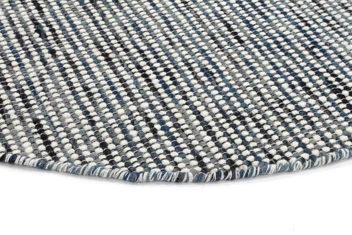 Nordic Teal Blue Reversible Wool Round Rug
