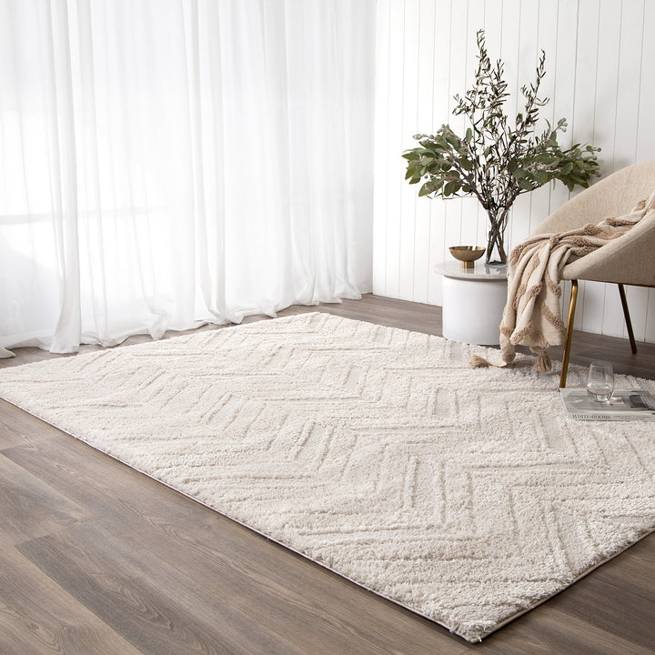 Tahoe Chevron Beige Shag Rug