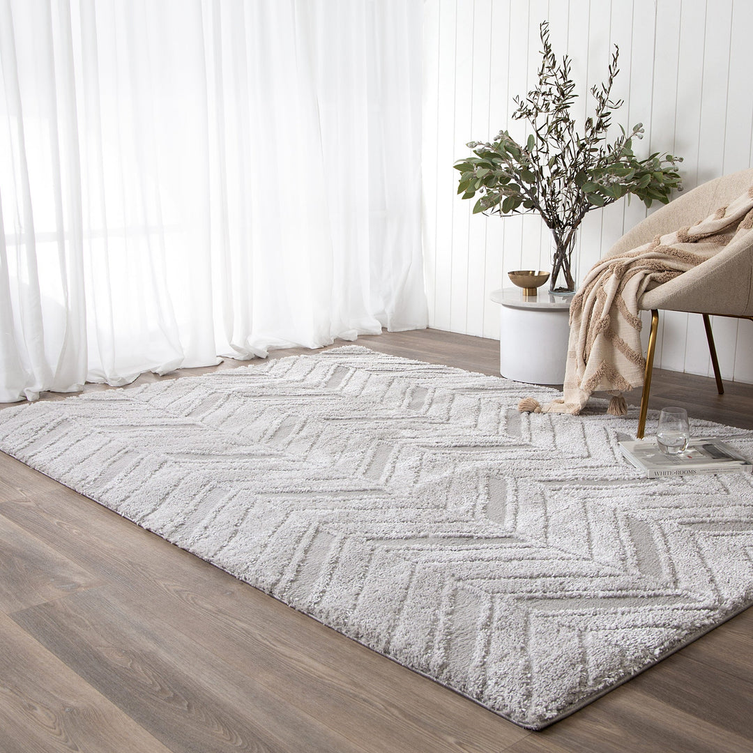 Tahoe Chevron Silver Shag Rug