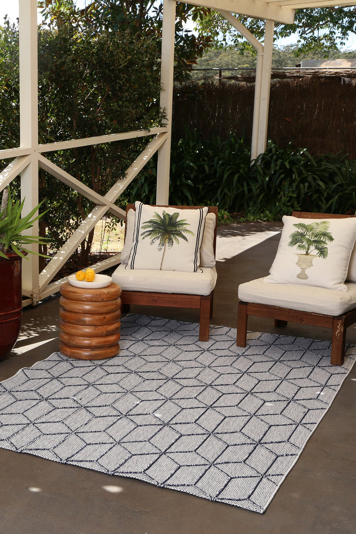 Yumi Greenslade Charcoal Geometric Flatweave Rug