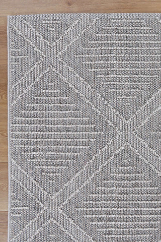 Yumi Vouza Grey Geometric Flatweave Rug