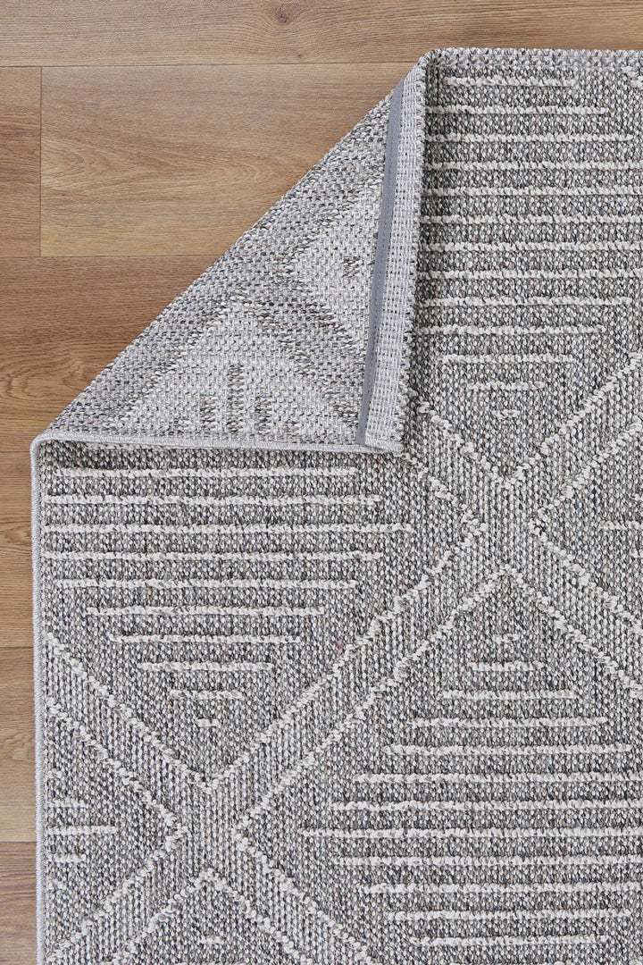 Yumi Vouza Grey Geometric Flatweave Rug