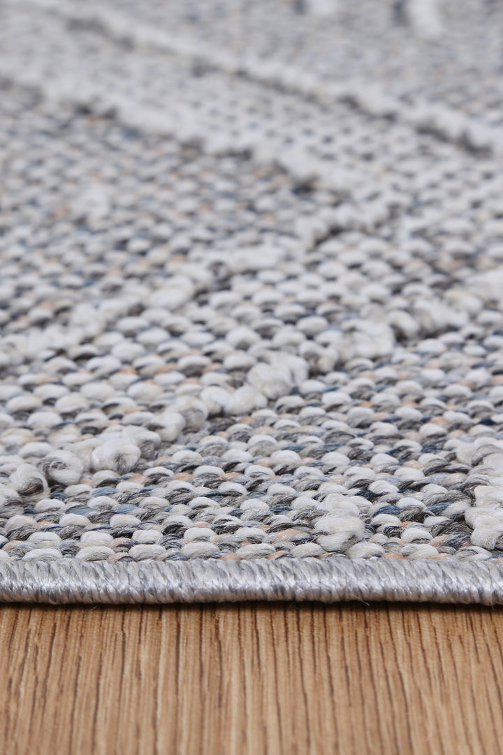 Yumi Vouza Grey Geometric Flatweave Rug