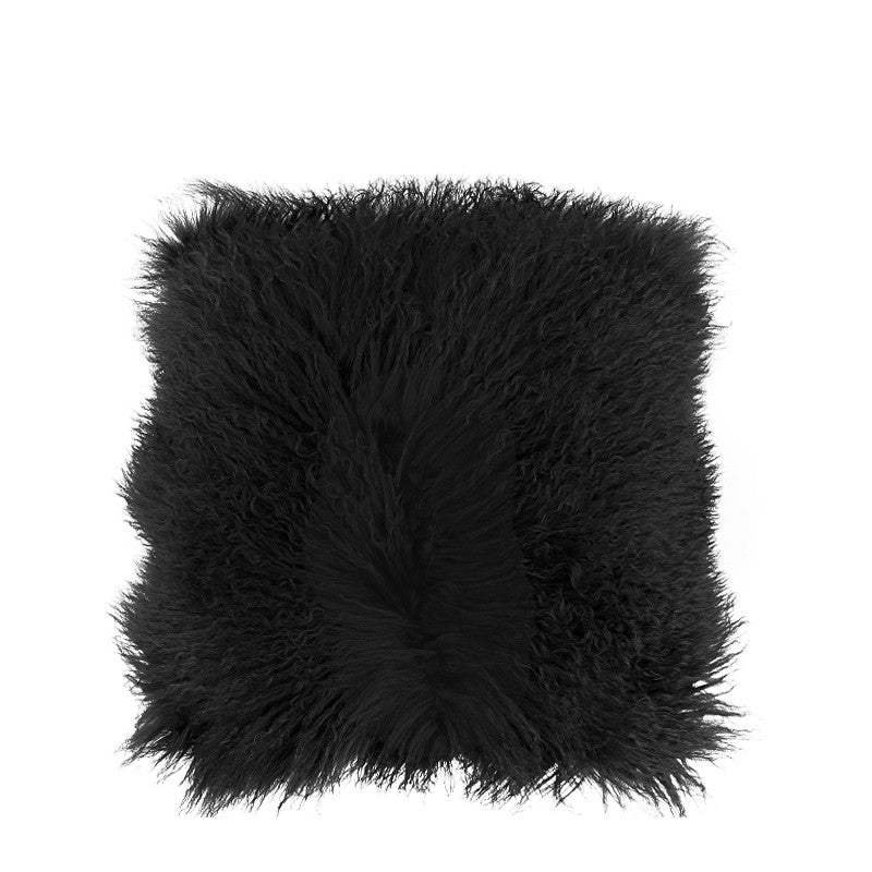 Okal Fur Lambswool Cushion Black 40cm x 40cm